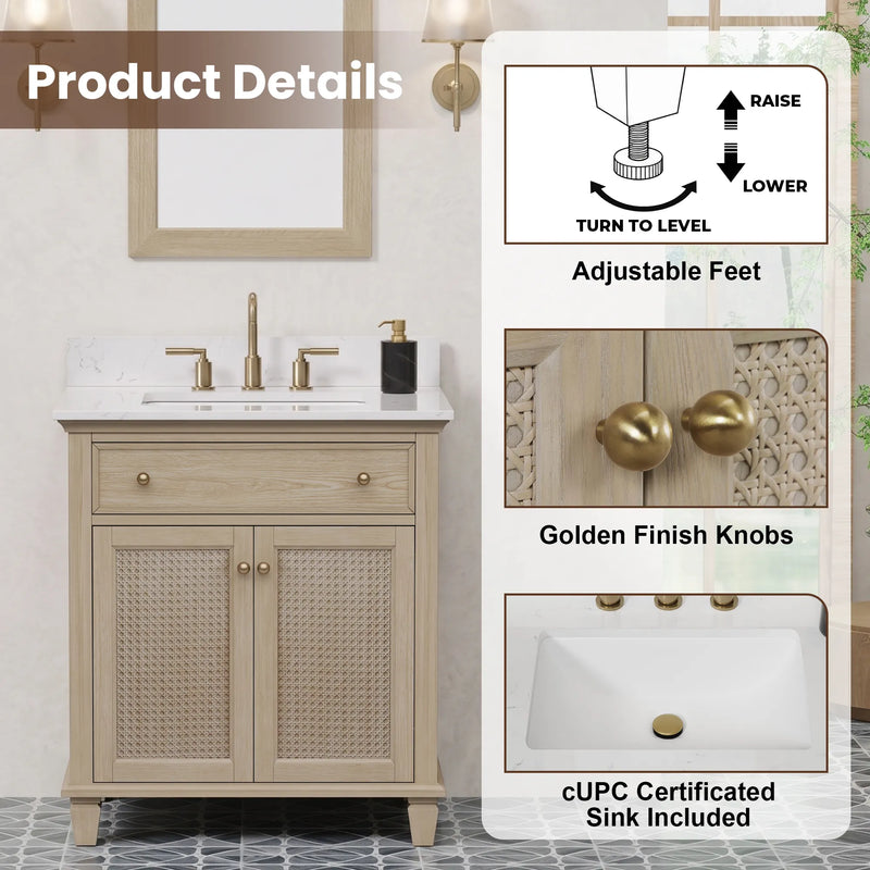 Ronnie 30" Vanity Set with White Carrara Quartz Top