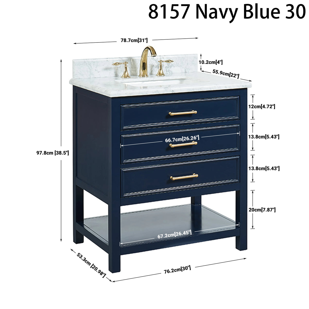 1.0 Manhattan 30" Vanity With Carrara Marble Top