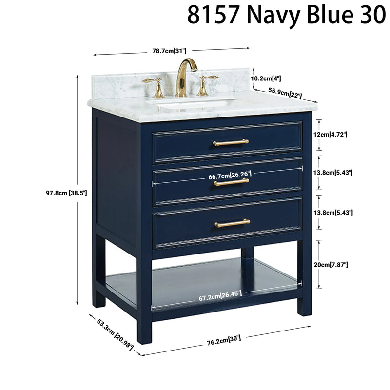 1.0 Manhattan 30" Vanity With Carrara Marble Top