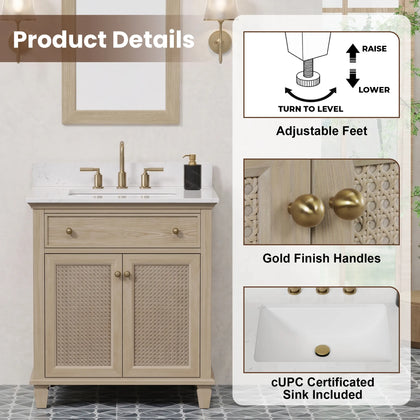 Ronnie 30" Vanity Set with White Carrara Quartz Top