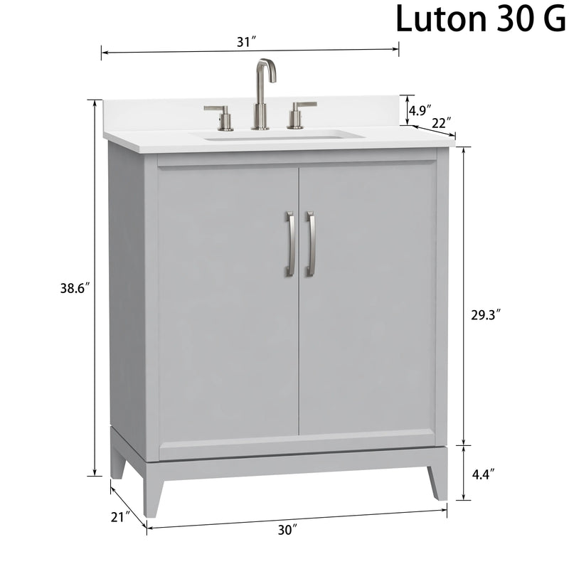 Luton 30" Vanity in Gray with Snow White Quartz Top