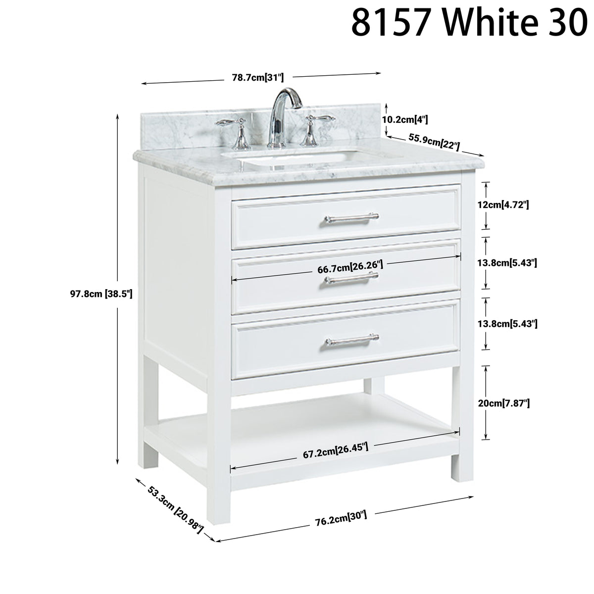 Manhattan  30" Vanity With Carrara Marble Top