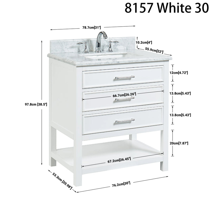 1.0 Manhattan 30" Vanity With Carrara Marble Top
