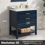 1.0 Manhattan 30" Vanity With Carrara Marble Top