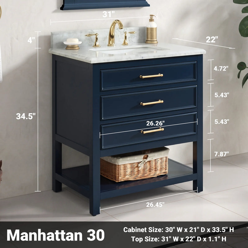 1.0 Manhattan 30" Vanity With Carrara Marble Top