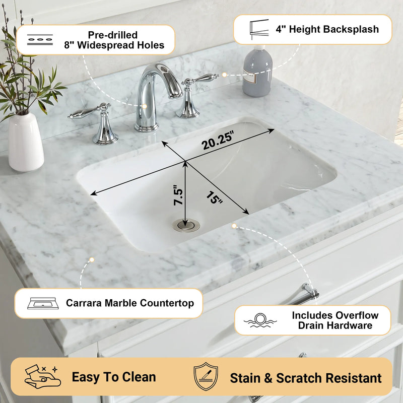 1.0 Manhattan 30" Vanity With Carrara Marble Top