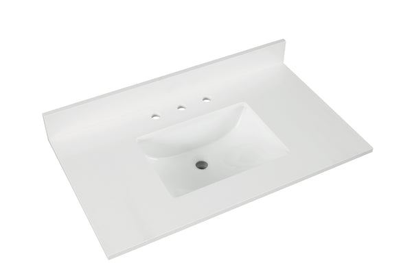 37" Snow White Quartz Vanity Top Sink