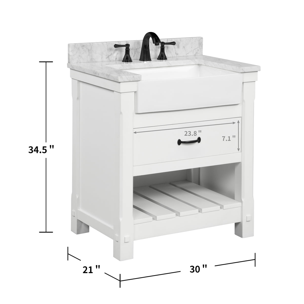 Farmington 30" Open Shelf Vanity Set with Premium Carrara Marble Top