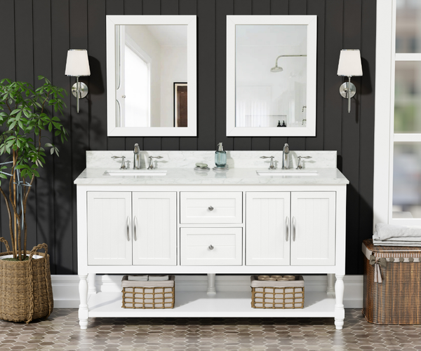 60" Elizabeth Vanity Set with Carrara Marble Top