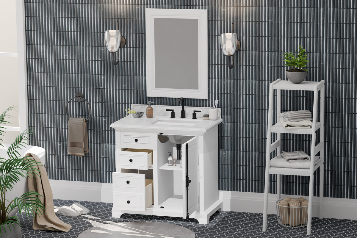 Icon 36" Vanity in White with Carrara Marble Top