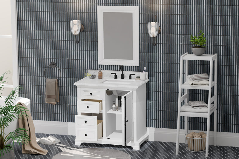 Icon 36" Vanity in White with Carrara Marble Top