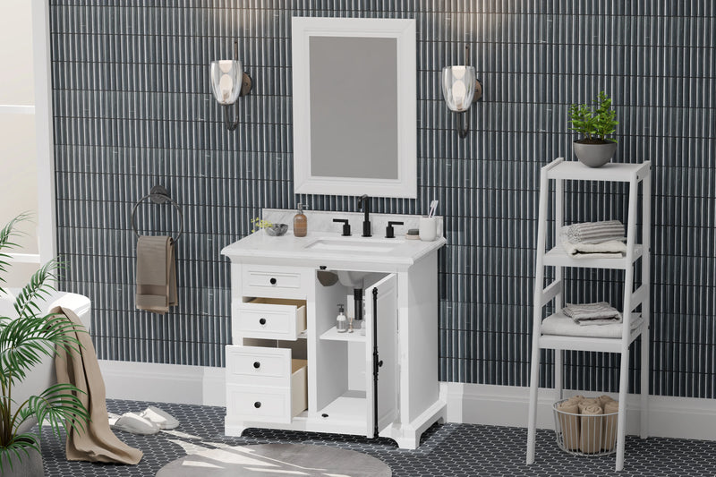 Icon 36" Vanity in White with Carrara Marble Top