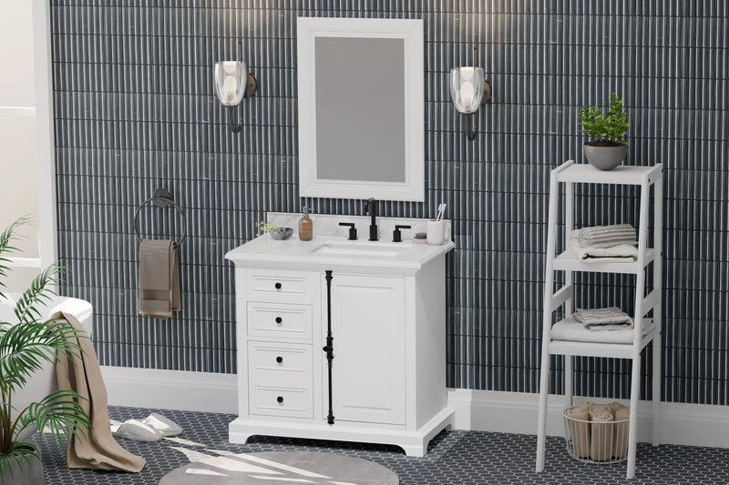 Icon 36" Vanity in White with Carrara Marble Top