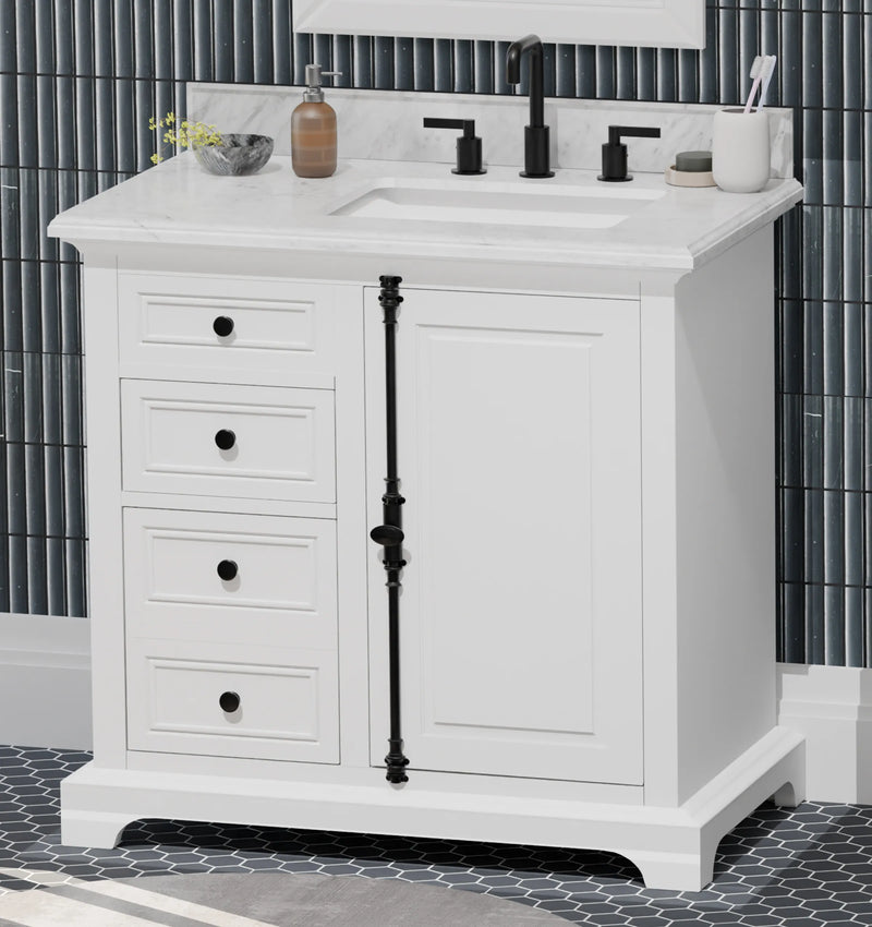 Icon 36" Vanity in White with Carrara Marble Top