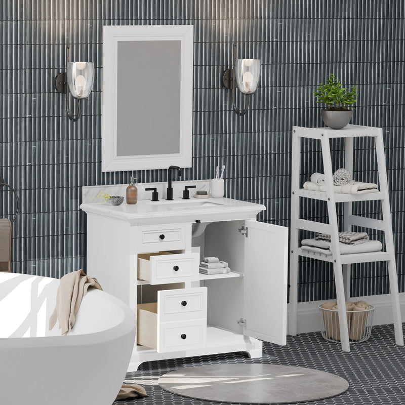 Icon 36" Vanity in White with Carrara Marble Top