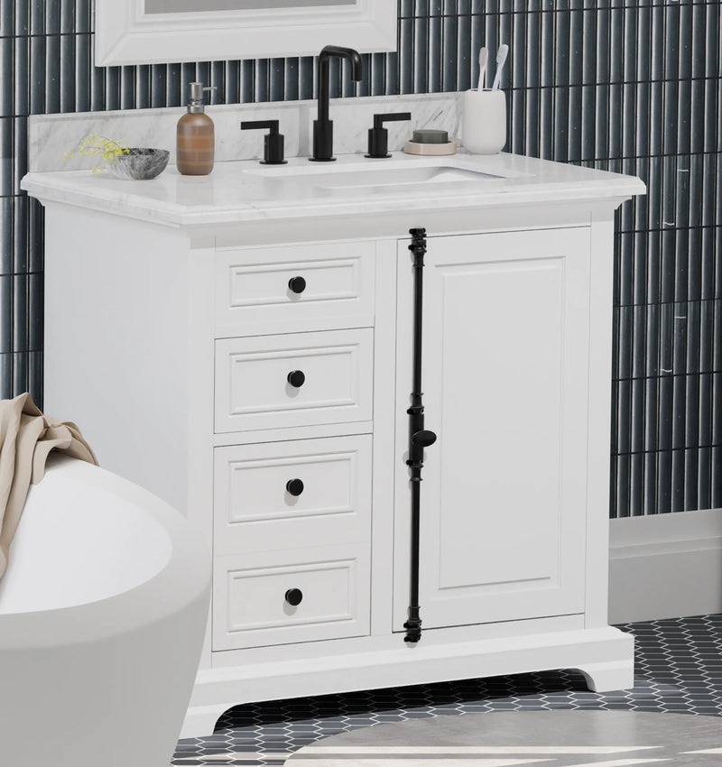 Icon 36" Vanity in White with Carrara Marble Top