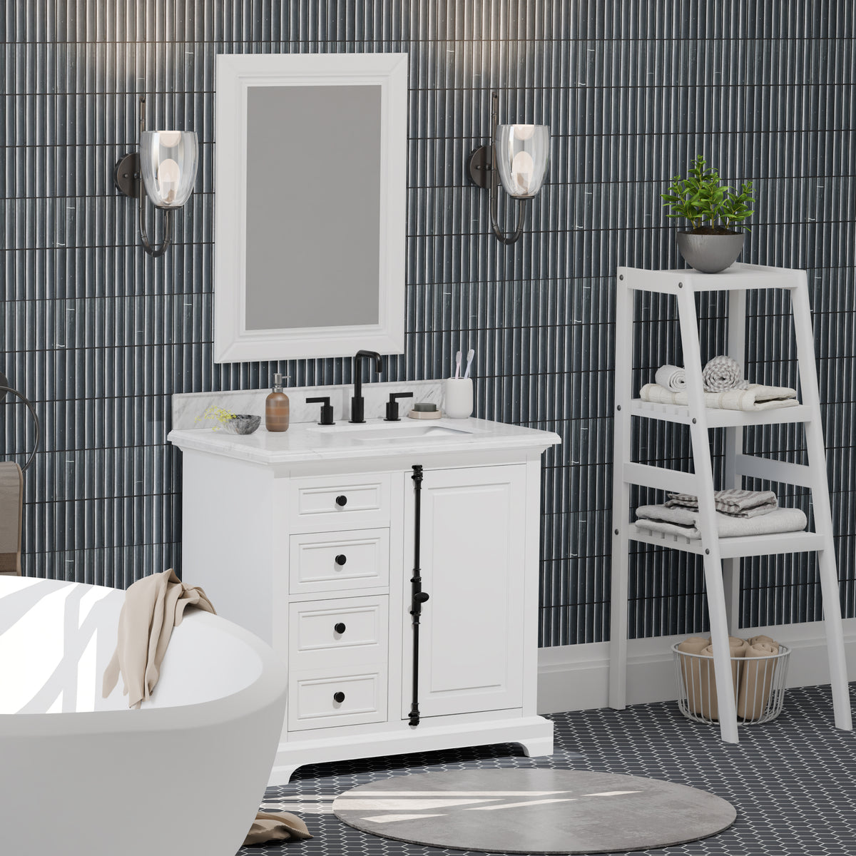 Icon 36" Vanity in White with Carrara Marble Top