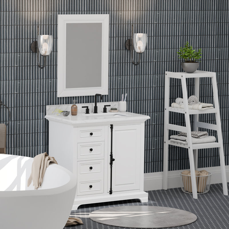Icon 36" Vanity in White with Carrara Marble Top