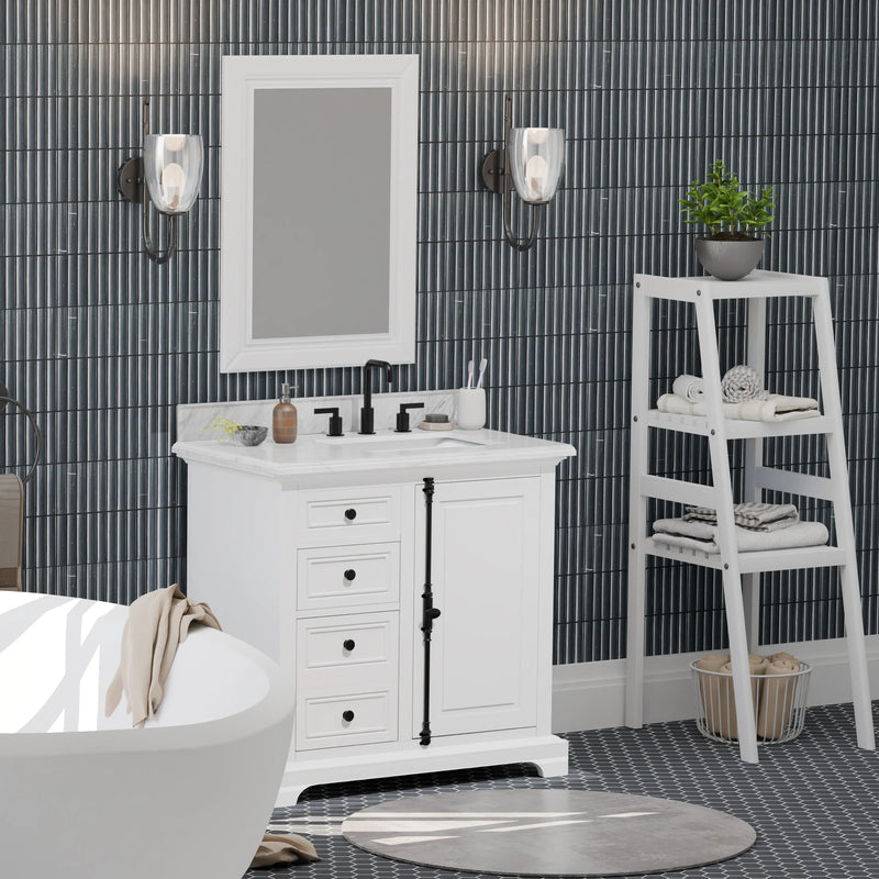 Icon 36" Vanity in White with Carrara Marble Top