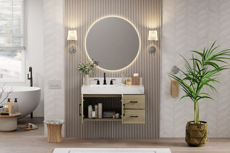 Utopia 36" Floating Bathroom Vanity with Calacatta Sintered Stone Top