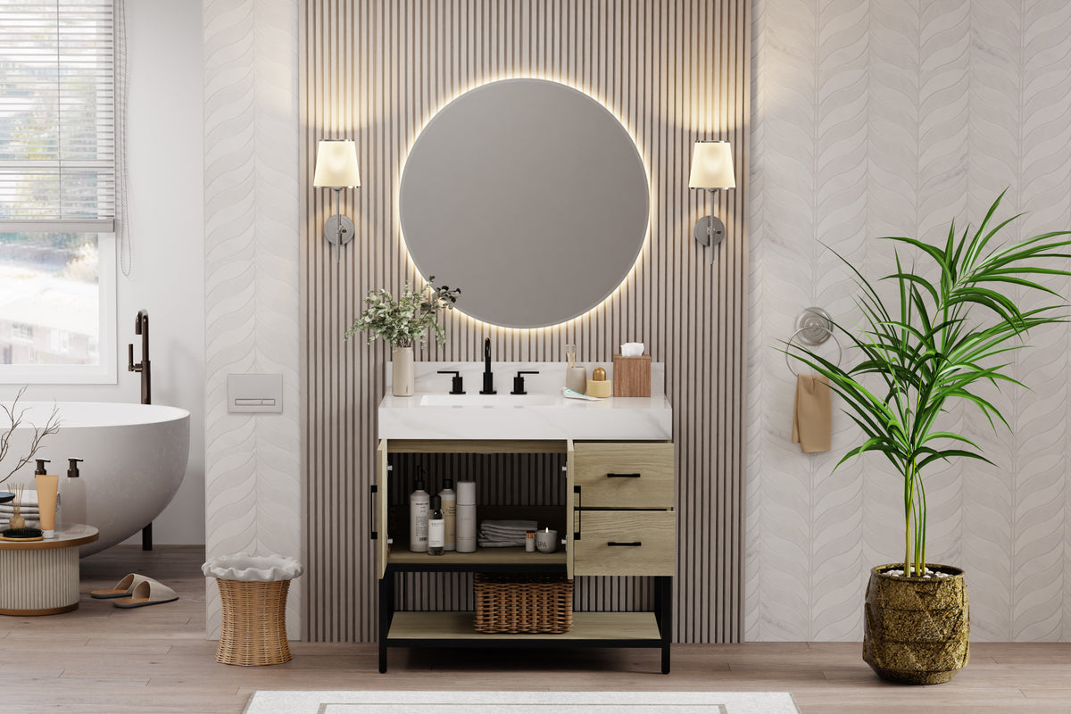 Utopia 36" Vanity in Dark Oak with Calacatta Sintered Stone Top