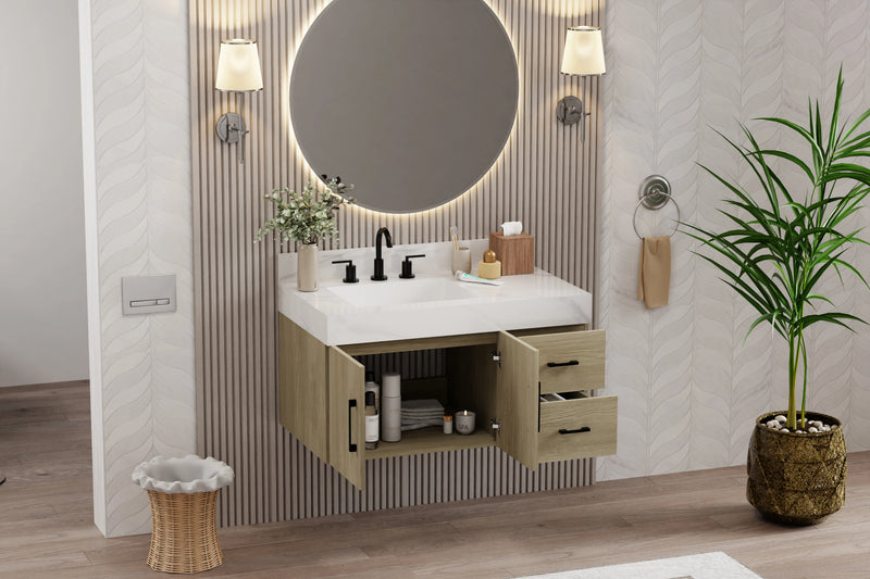 Utopia 36" Floating Bathroom Vanity with Calacatta Sintered Stone Top