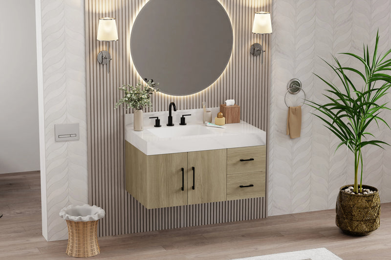 Utopia 36" Floating Bathroom Vanity with Calacatta Sintered Stone Top