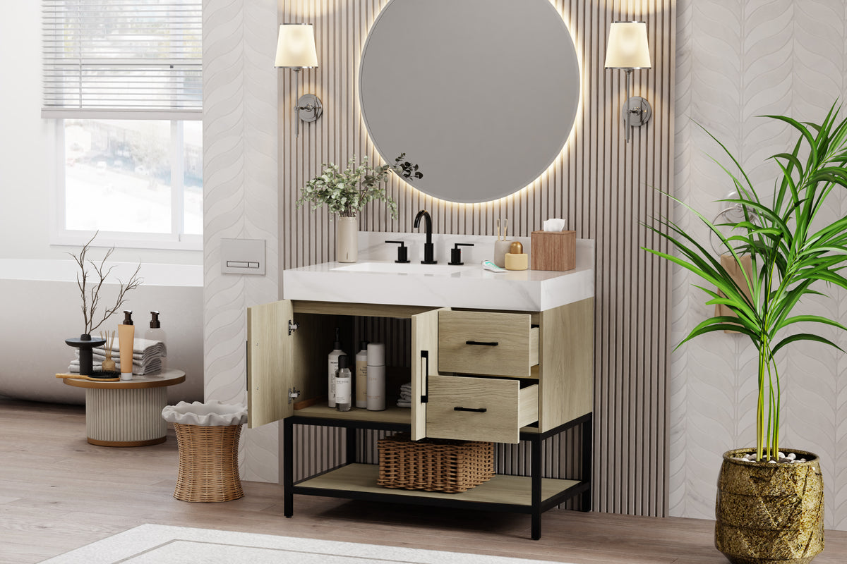 Utopia 36" Vanity in Dark Oak with Calacatta Sintered Stone Top