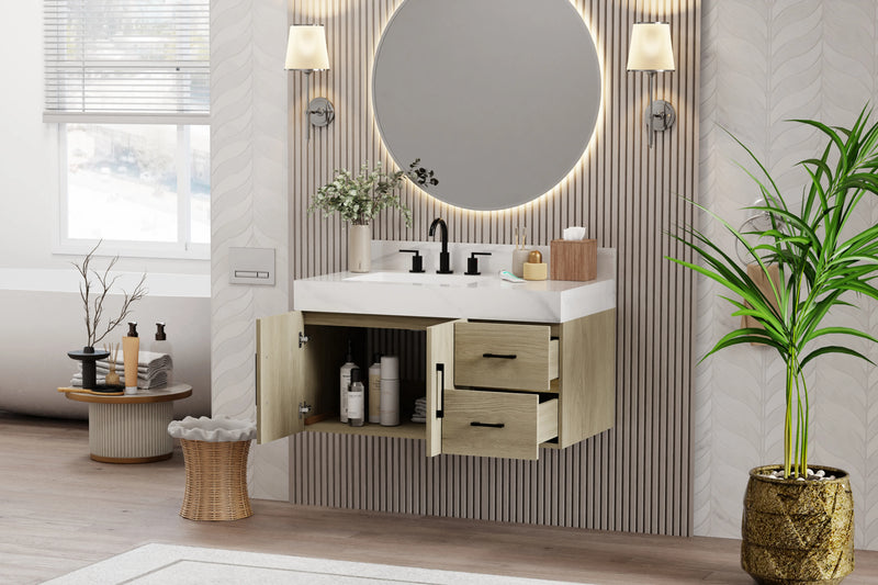 Utopia 36" Floating Bathroom Vanity with Calacatta Sintered Stone Top