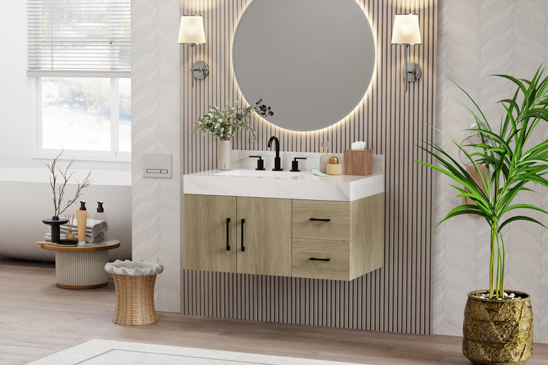 Utopia 36" Floating Bathroom Vanity with Calacatta Sintered Stone Top