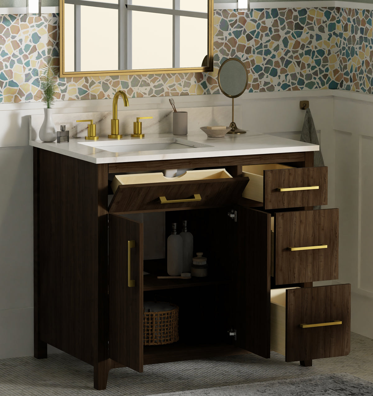 Warner 36" Single Vanity With Columbia White Marble Top