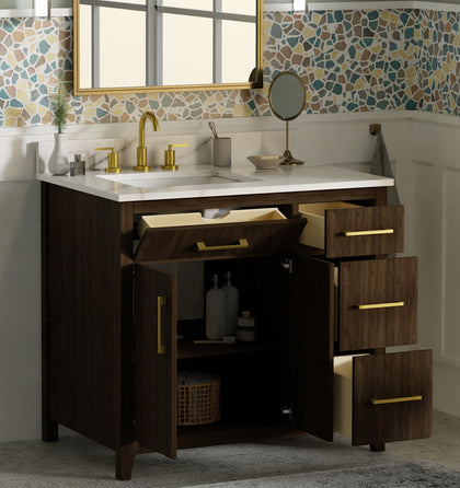 Warner 36" Single Vanity With Columbia White Marble Top