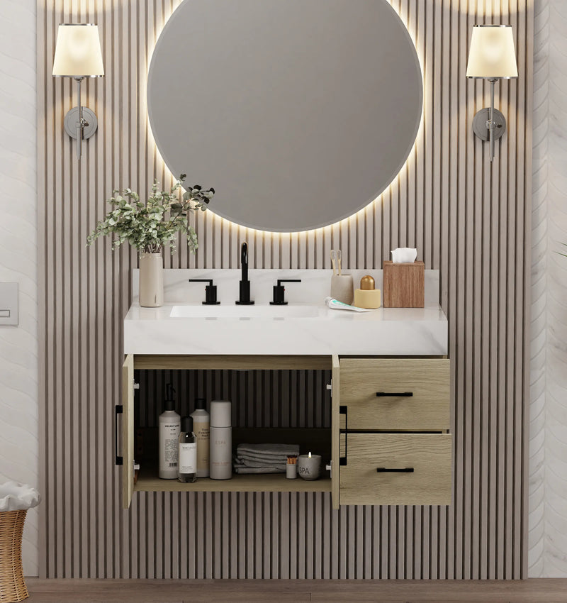 Utopia 36" Floating Bathroom Vanity with Calacatta Sintered Stone Top