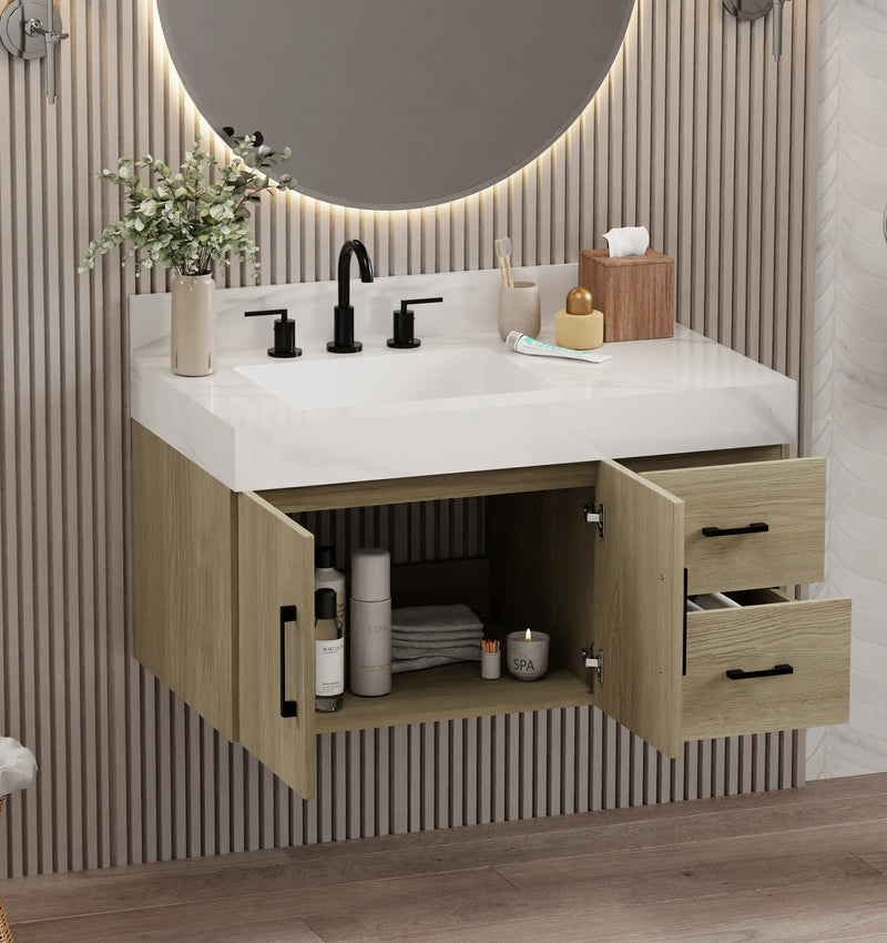 Utopia 36" Floating Bathroom Vanity with Calacatta Sintered Stone Top