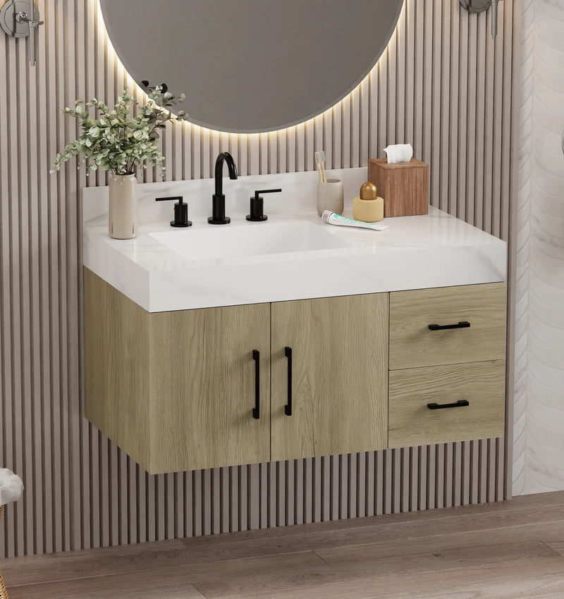 Utopia 36" Floating Bathroom Vanity with Calacatta Sintered Stone Top