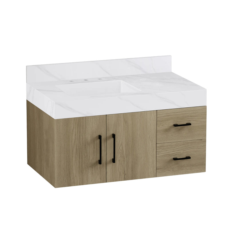 Utopia 36" Floating Bathroom Vanity with Calacatta Sintered Stone Top
