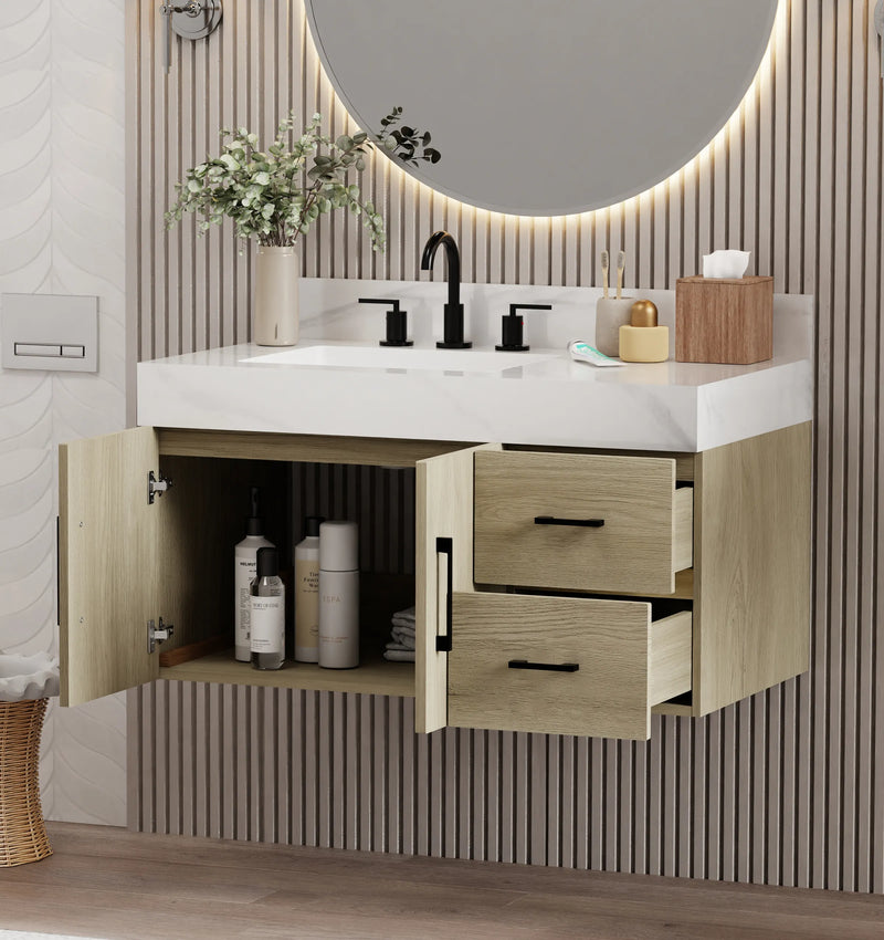Utopia 36" Floating Bathroom Vanity with Calacatta Sintered Stone Top