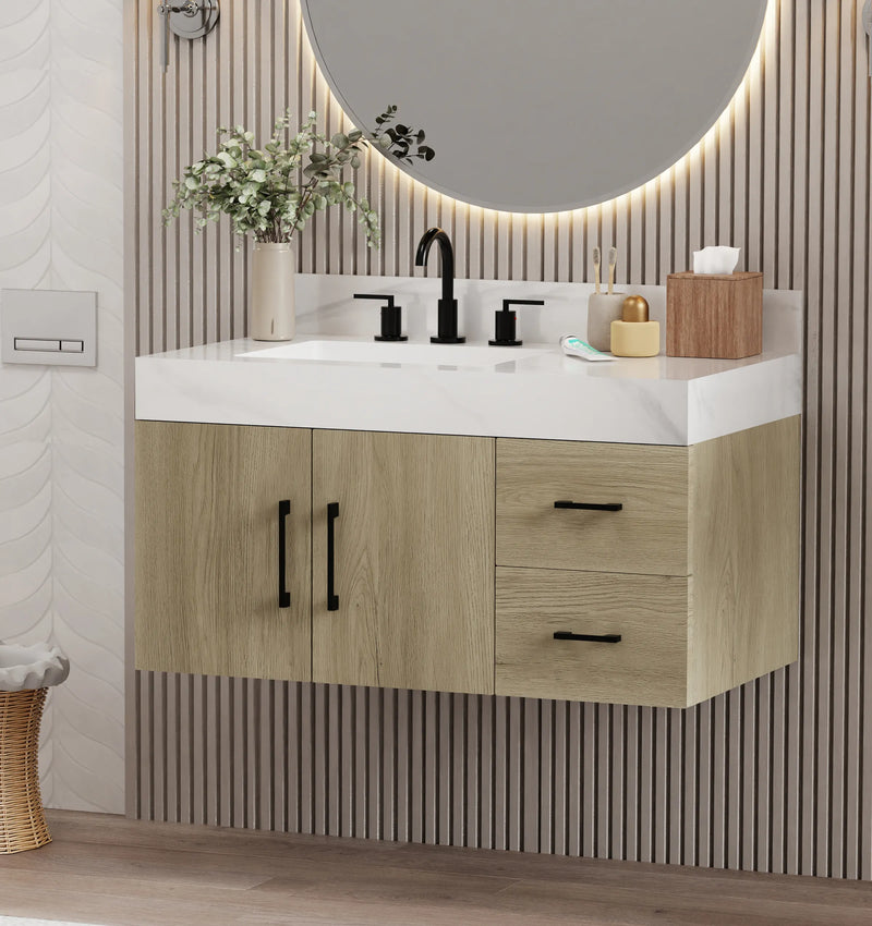 Utopia 36" Floating Bathroom Vanity with Calacatta Sintered Stone Top