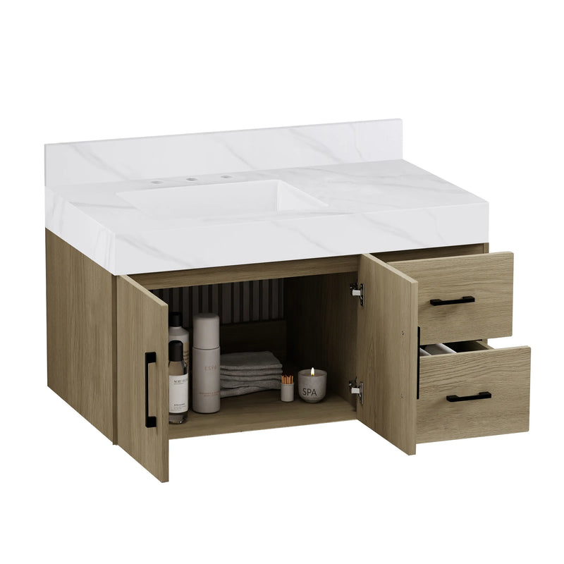 Utopia 36" Floating Bathroom Vanity with Calacatta Sintered Stone Top