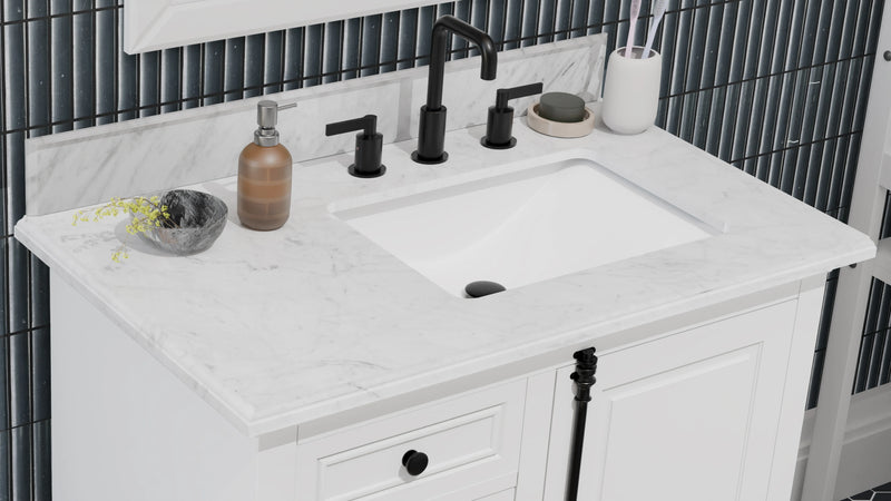 Icon 36" Vanity in White with Carrara Marble Top