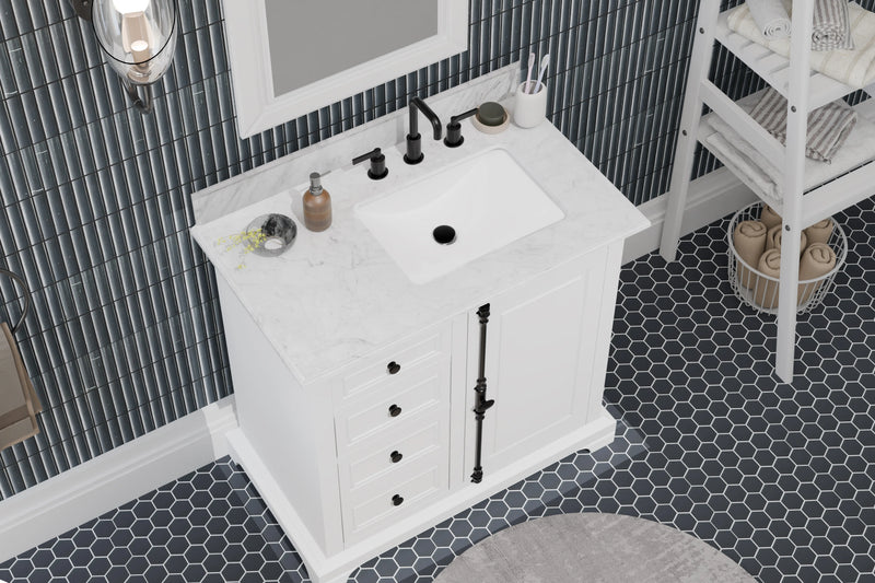 Icon 36" Vanity in White with Carrara Marble Top