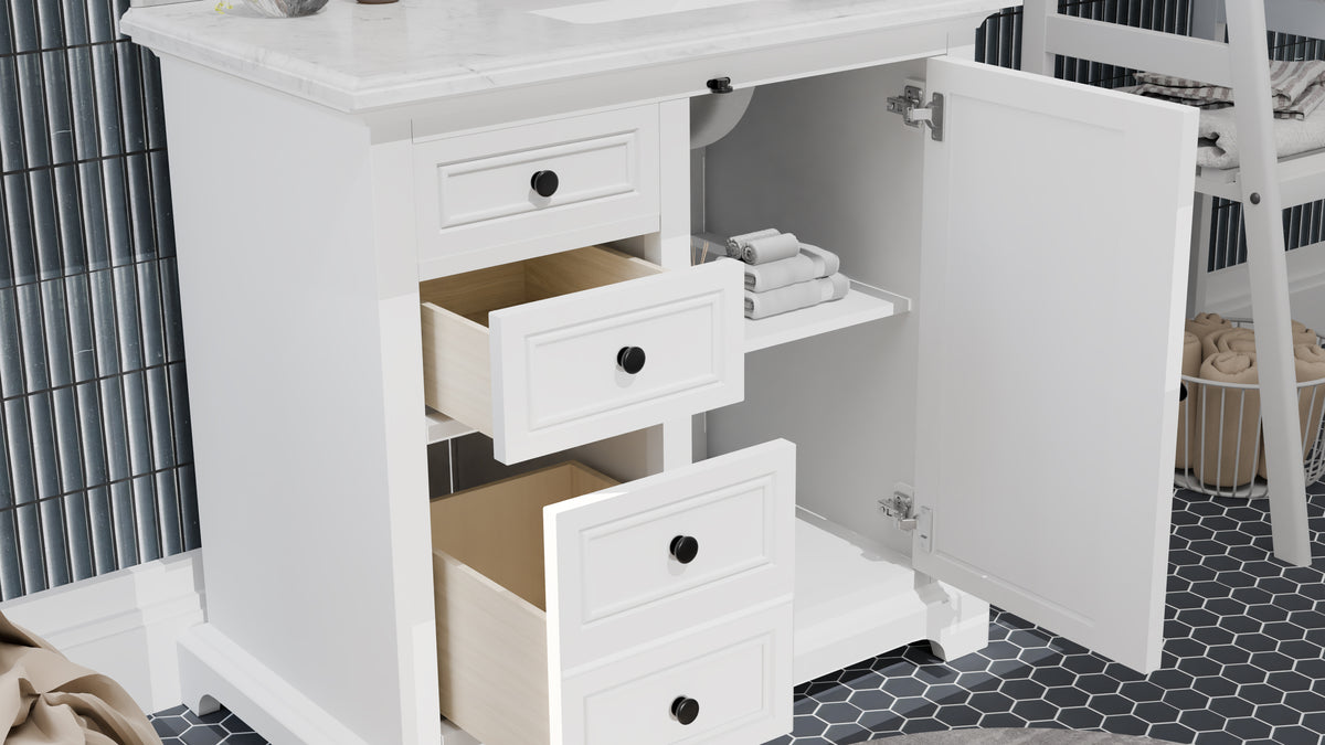 Icon 36" Vanity in White with Carrara Marble Top