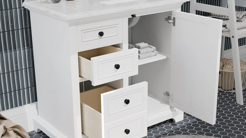 Icon 36" Vanity in White with Carrara Marble Top