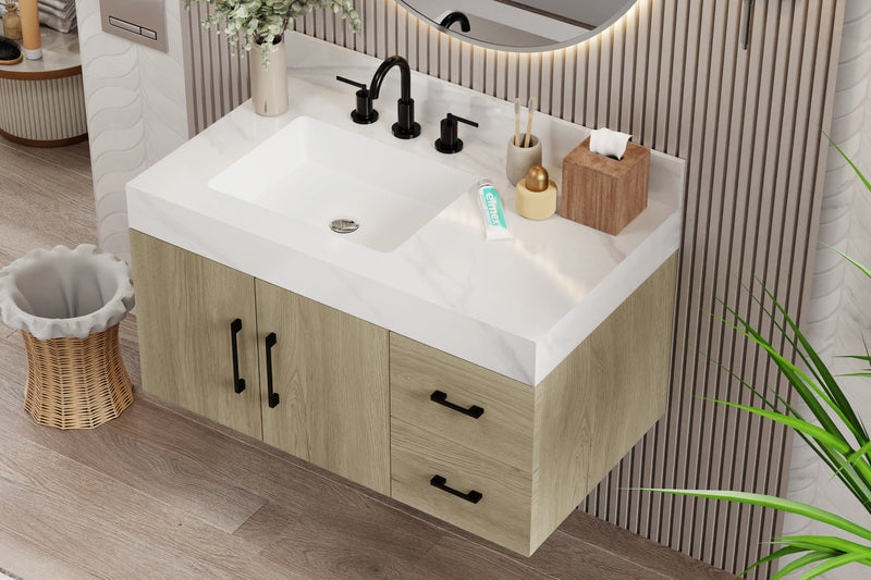 Utopia 36" Floating Bathroom Vanity with Calacatta Sintered Stone Top