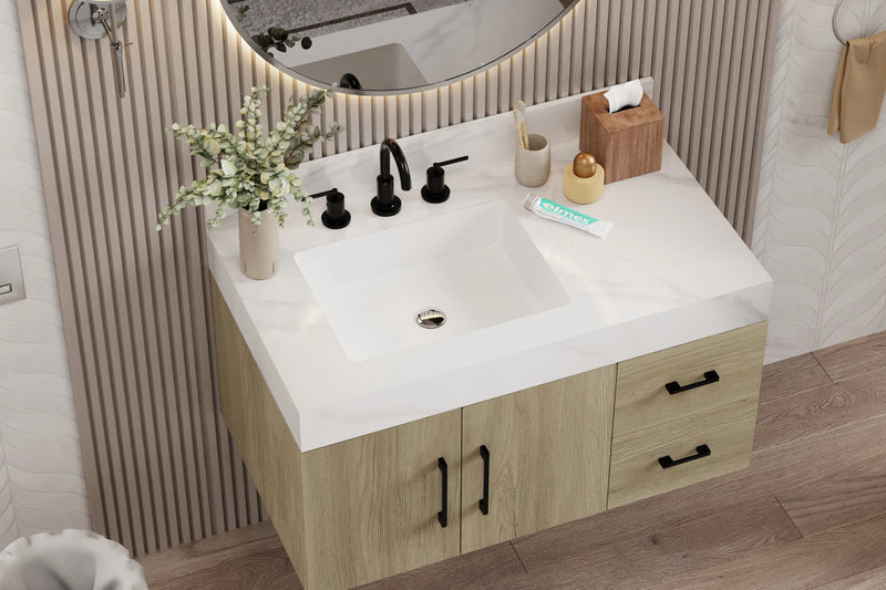 Utopia 36" Floating Bathroom Vanity with Calacatta Sintered Stone Top