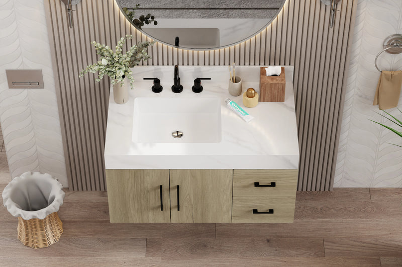Utopia 36" Floating Bathroom Vanity with Calacatta Sintered Stone Top