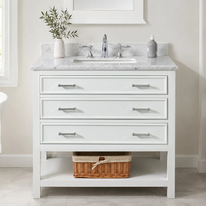 1.0 Manhattan 36" Single Vanity With Carrara Marble Top