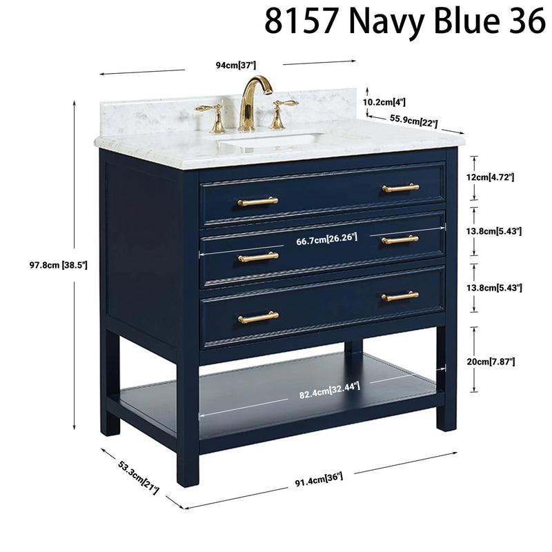 2.0 Manhattan 36" Single Vanity With Carrara Marble Top