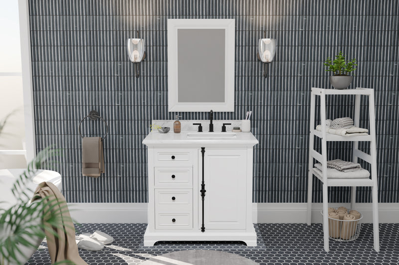 Icon 36" Vanity in White with Carrara Marble Top