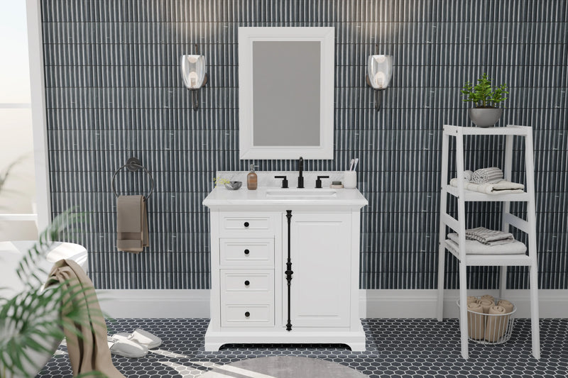 Icon 36" Vanity in White with Carrara Marble Top
